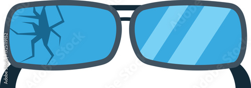 Sunglasses displaying a cracked lens, representing damage, mishap, or repair needs