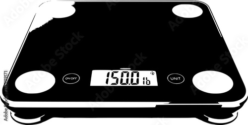 Digital weighing scale for health body control and fitness measurement equipment – Black and White Vector Illustration
