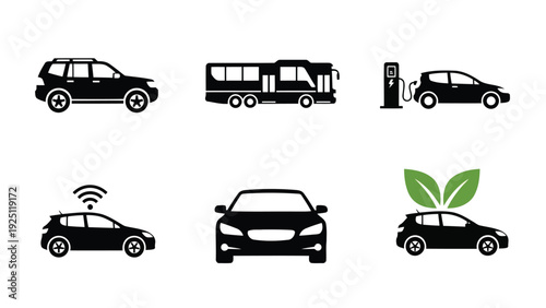 Illustrations of various modern vehicles with unique technological features