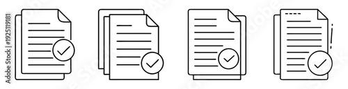 Illustrations of checked document icons, suggesting approval and completion