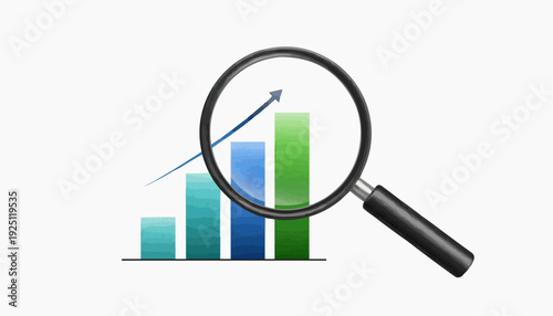 Growing business graph with magnifying glass