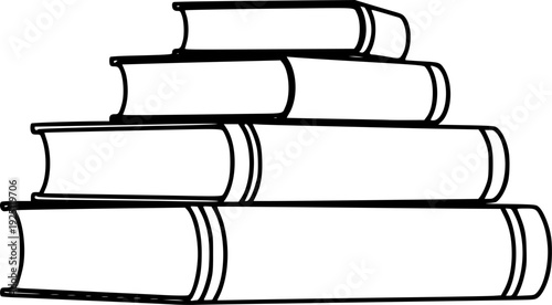 Horizontal row of unique books for library collection and educational literature study – Black and White Vector Illustration