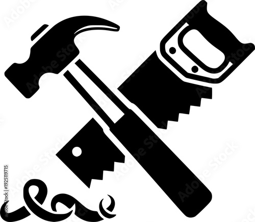 Hammer and screwdriver for construction repair and hardware maintenance equipment – Black and White Vector Illustration