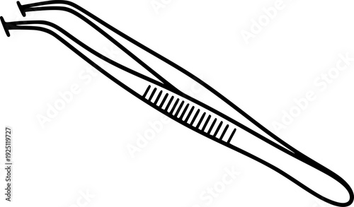 Precision tweezer tool for fine detail repair and laboratory science equipment – Black and White Vector Illustration