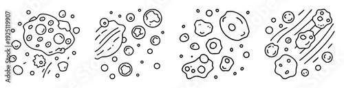 Set of Hand Drawn Space Objects with Asteroids and Meteorites Doodle