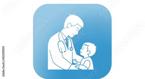 Doctor Examining Childs Throat on Blue Background, Medical Checkup Illustration