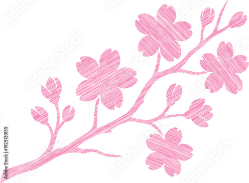 Delicate Pink Cherry Blossom Scribble Embroidery Floral Vector Art