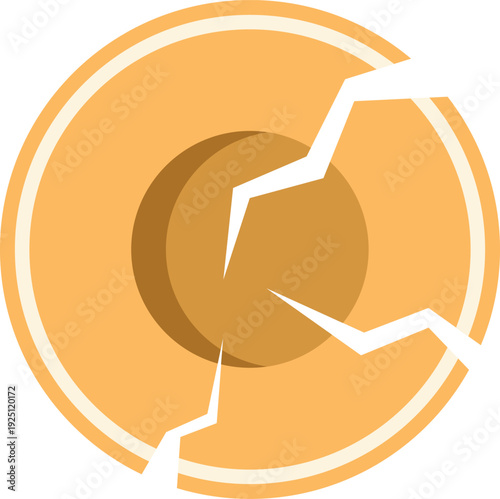 Cracked digital currency coin symbolizing blockchain crisis and economic failure