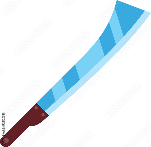 Illustration of a shiny curved machete with a brown handle isolated on white background