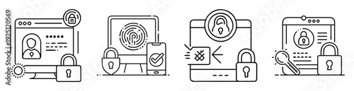 Conceptual illustration of data security and access control with padlock icons