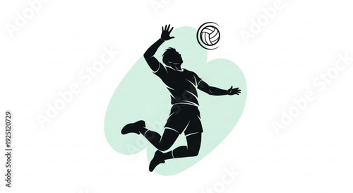 Volleyball Player Spiking Ball in Mid Air Silhouette Illustration