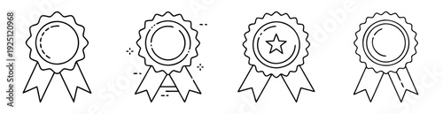 Collection of achievement award rosettes badges, prize and success line art style