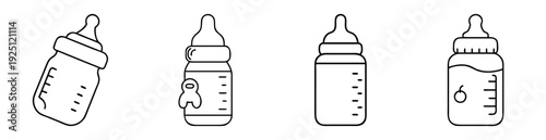 Four Line Art Black and White Baby Bottles with Scale Indicator