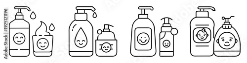 Collection of cute baby hygiene product icons perfect for baby care design