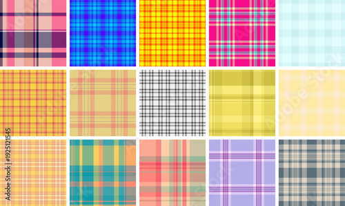Seasonal Christmas plaid set for interior concepts. Harmonized tartan designs suit decor visuals. Seamless vectors maintain rhythm.