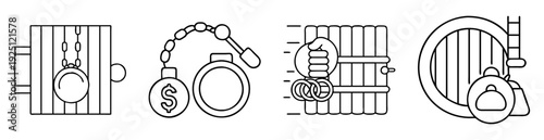 Four unique security and confinement icons depicting various forms of captivity