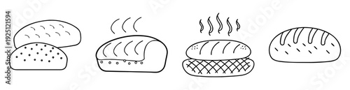 Line drawing of several loaves of artisan bread with different crusts