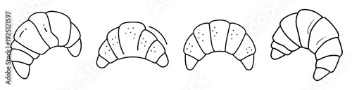 Four line art croissants with different patterns and levels of detail