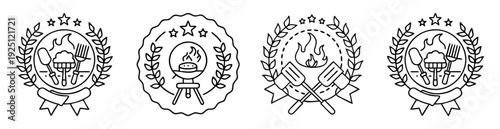 black and white graphic set of grilling and barbecue award emblems