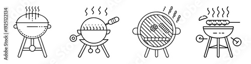 Line drawing of various barbecue grill types perfect for summer picnics