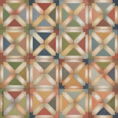 A colorful geometric pattern with various shapes and hues