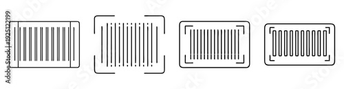Four stylized barcodes with varying line arrangements and distinct framing outlines