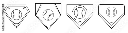 Black and white vector illustration of four variations of baseball home plate