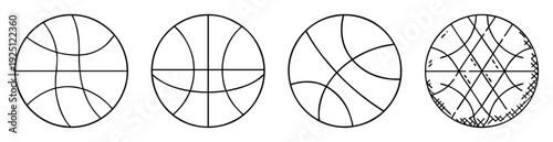 Four abstract basketball shapes illustrating evolution from simple to complex design