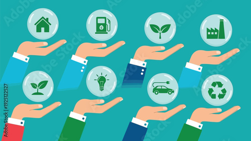 Diverse group of hands holding icons representing various digital and communication concepts