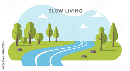 Slow Living Concept with Winding River and Trees