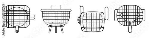 Vector illustration of four types of wire baskets in simple line art