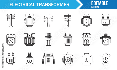 Editable Electrical Transformer Line Icons Vector Collection