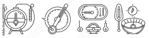 Black and white line art illustration of various measuring instruments