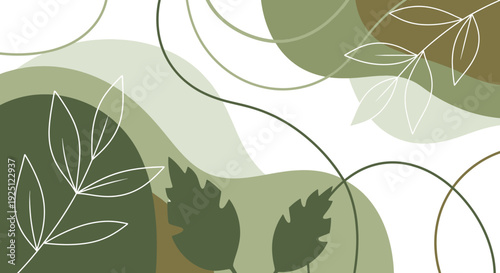 Green leaves and abstract shapes in modern design