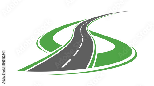 Dynamic green roadway with curved pathway - modern minimalist vector design