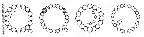 Variations of a bead or pearl necklace arranged in a curvilinear fashion