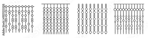 Black and White Line Art Showcasing Beaded Curtains or Garland Variations