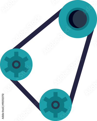 Modern flat design illustration of a mechanical gear and pulley belt system