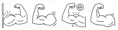 Four cartoon arms with muscles flexed to show strength and determination