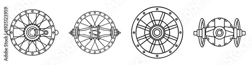 Detailed Black and White Line Drawing of Bicycle Wheel Hub Components
