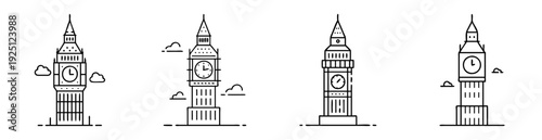 Big Ben tower in minimalist linear design, set against a white background