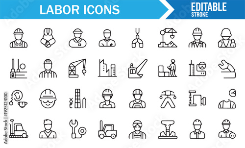 Construction Worker and Factory Staff Editable Icons