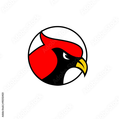 Stylized Red Cardinal Bird Head Logo inside Circle Emblem