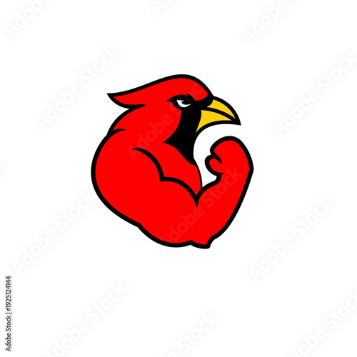 Strong Red Cardinal Bird Mascot Flexing Bicep Muscle - Cartoon Illustration of Power and Determination