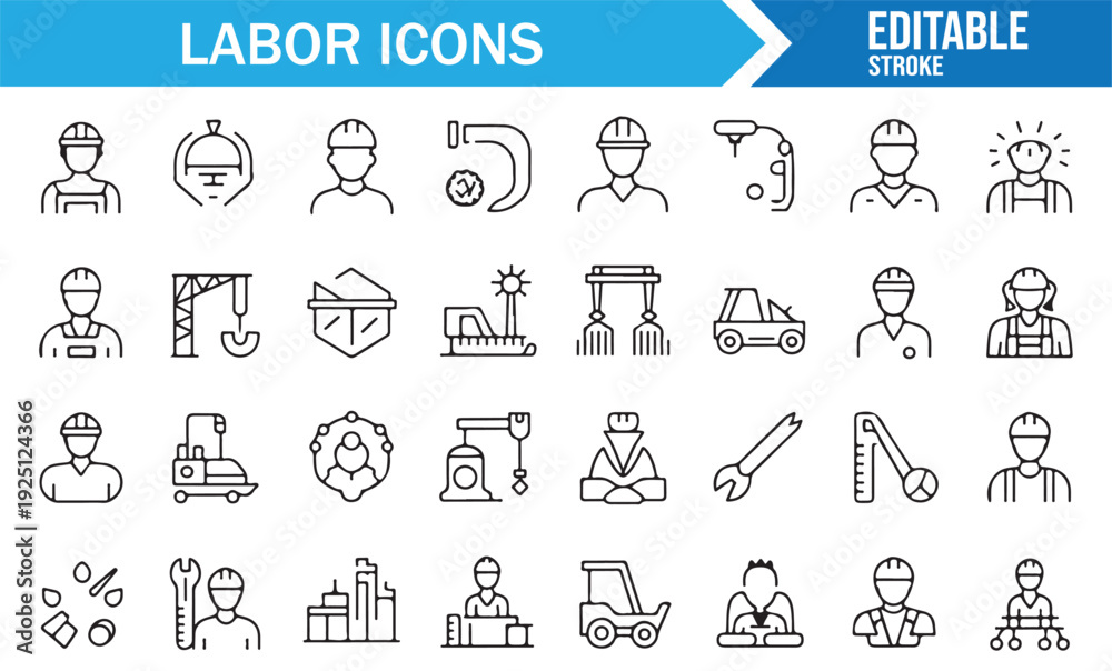 Fototapeta premium Engineering and Technician Outline Vector Symbols