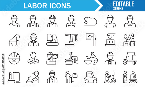 Modern Minimal Labor Profession Thin Line Icons Set