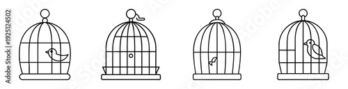 Four distinct birdcage illustrations, each displaying unique design elements and features