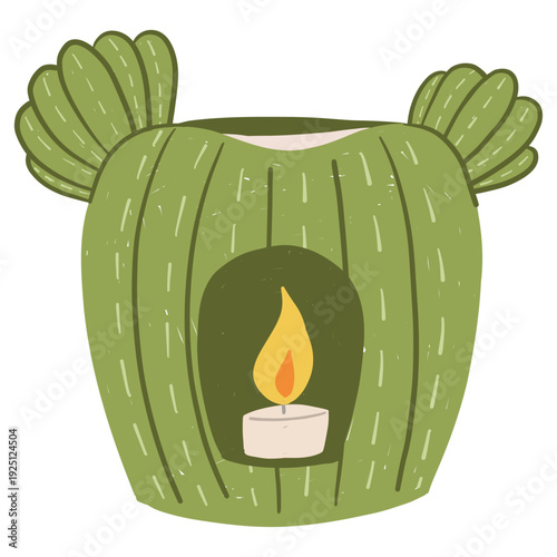 Green cactus shaped aroma lamp with candle for spa relaxation