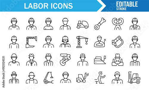 Workforce and Skilled Trade Editable Stroke Icon Pack