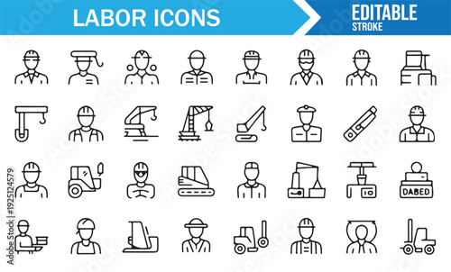 Thin Outline Construction and Industrial Profession Icons